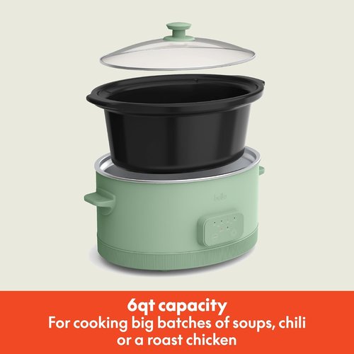 Bella 6.0 Qt Programmable Slow Cooker - Ceramic Nonstick, Adjustable Temp & Cooking Times, Seaglass