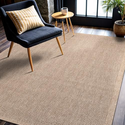 Outdoor Indoor Jute Rug 5x7 Herringbone Natural Fiber Area Rug for Living Room Patio