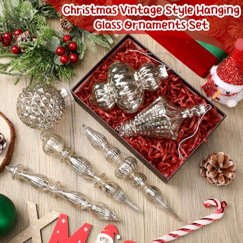 Colingmill Vintage Silver Mercury Glass Christmas Ornament Set - 7.87 Inch