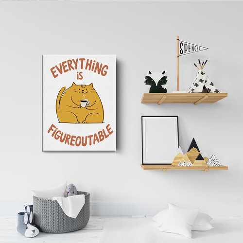 Everything Is Figureoutable - Motivational Cute Cat Wall Art | Framed Decor for Home, Office & Classroom