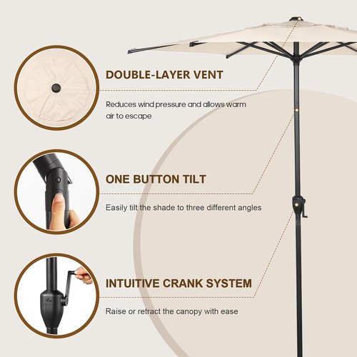 Abba Patio 7.5FT Lyon Outdoor Umbrella - UV Protection, Waterproof, Push Button Tilt, Beige