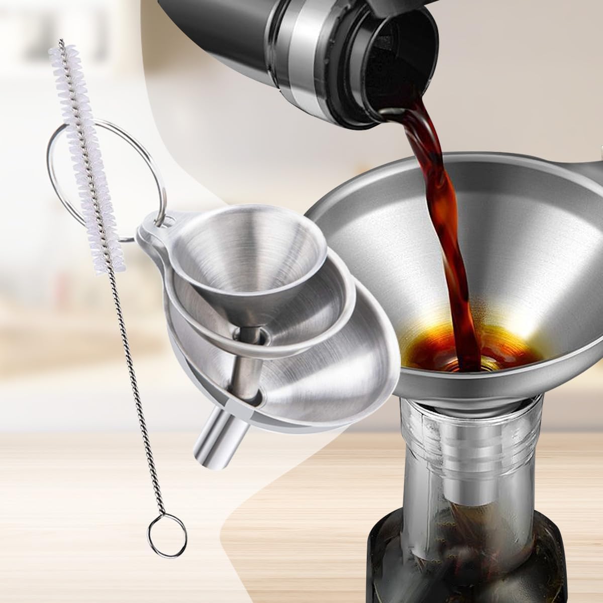 Skiennix Stainless Steel Funnels Set - Food Grade Mini & Large Kitchen Funnels for Easy Liquid Transfer