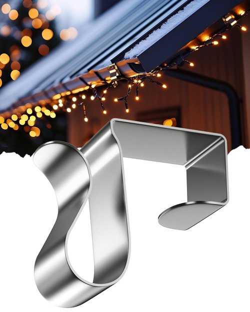Gutter Clips for Hanging Outdoor Lights: 50 Pcs Metal Christmas Light Clips for outside String Lights - Weatherproof Gutter Clips for Xmas Halloween Seasonal Rope Mini Decoration Lights