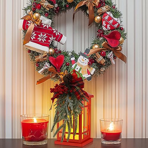 14-Inch Red Christmas Lantern with Battery Power Decor