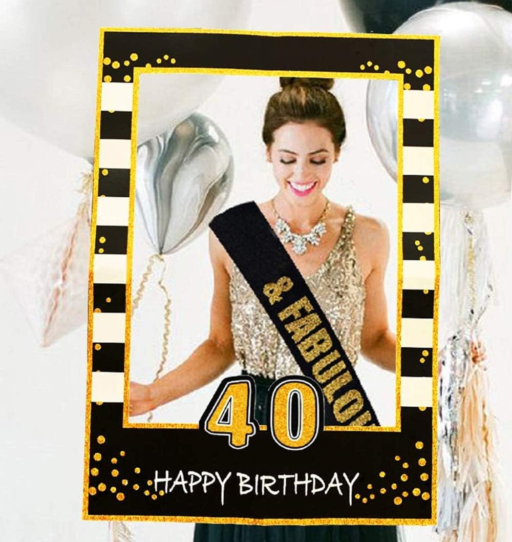 LaVenty Black Gold Glitter 40th Birthday Party Photo Booth Props 40th Birthday Photo Frame Birthday Photo Frame Party Photo Booth Props Birthday Party Decorations Supplies