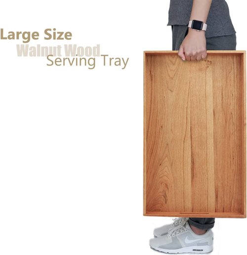 Cherry Wood Ottoman Tray - Large 22 x 14 Inch Rectangle with Handles for Serving Tea, Coffee, or Breakfast