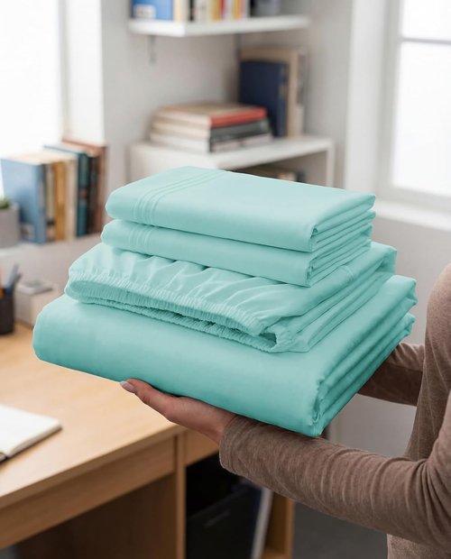 Full XL Bed Sheet Set by [Brand Name] - 4-Piece Soft & Breathable Hotel Luxury Bedding - Deep Pockets, Fade & Wrinkle Free - Spa Blue