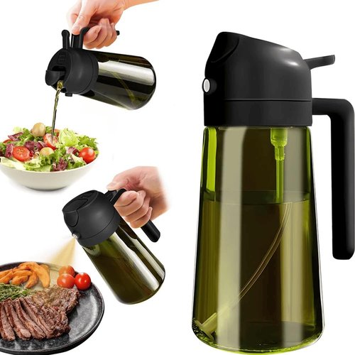 2-in-1 Olive Oil Sprayer & Dispenser, Leakproof 16oz Refillable Glass Spray Bottle for Cooking, Air Fryer & Salad