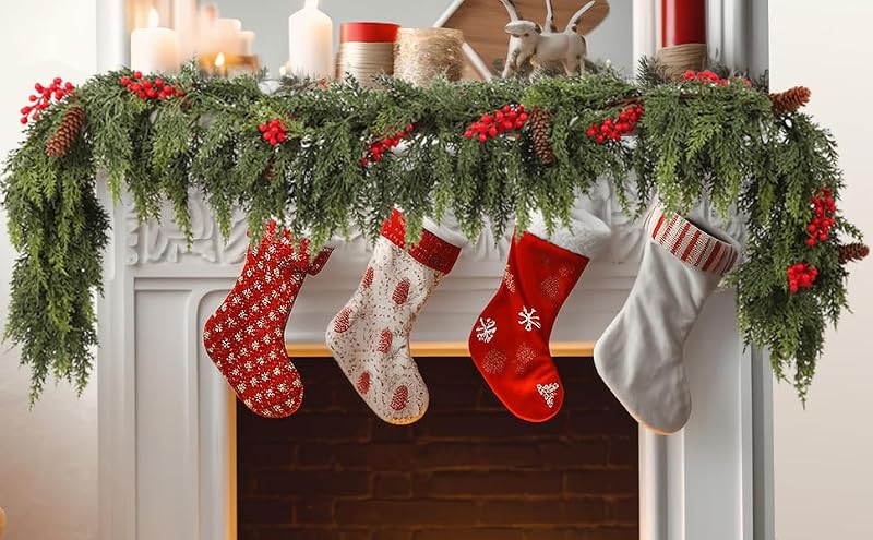 6ft Christmas Cedar Garland with Red Fruits & Pine Cones – Fake Greenery 6FT KARAVA