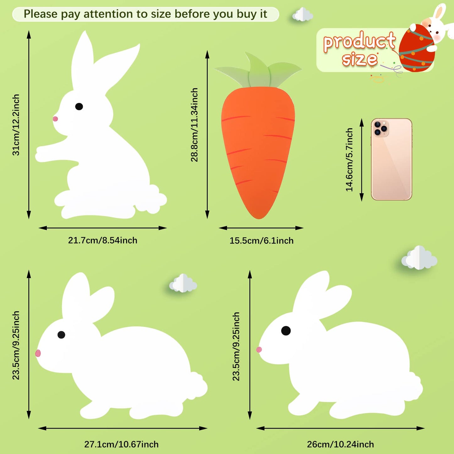 Yookeer 4 Pcs Easter Bunny Yard Signs Decorations Double Sided Bunny Carrot Lawn Sign Outdoor Rabbit Yard Signs with Stakes for Easter Hunt Game Party Supplies Pathway Walkway Decor