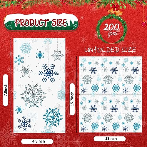 PerKoop 200 Pcs Christmas Snowflake Paper Napkins 4.3 x 7.9 Inches Festive Disposable Party Towels