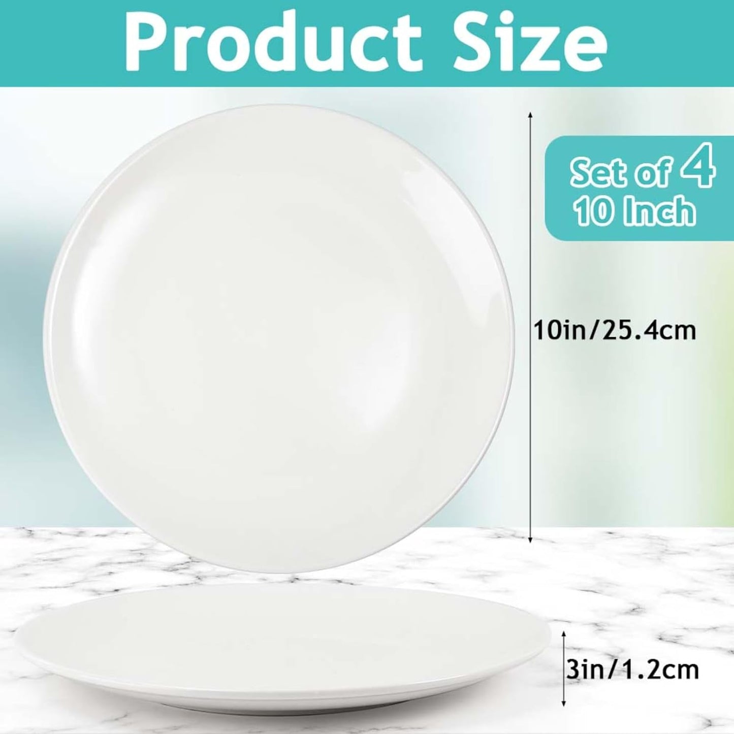 Regine Switzerland Porcelain Dessert Plates - Set of 4 | 10-Inch White Ceramic Dinner Plates, Microwave & Dishwasher Safe