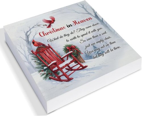 Cardinal Christmas Ornaments - Empty Chair Wooden Plaque Sign | Sympathy Gift for Loss, 5 x 5 Inches