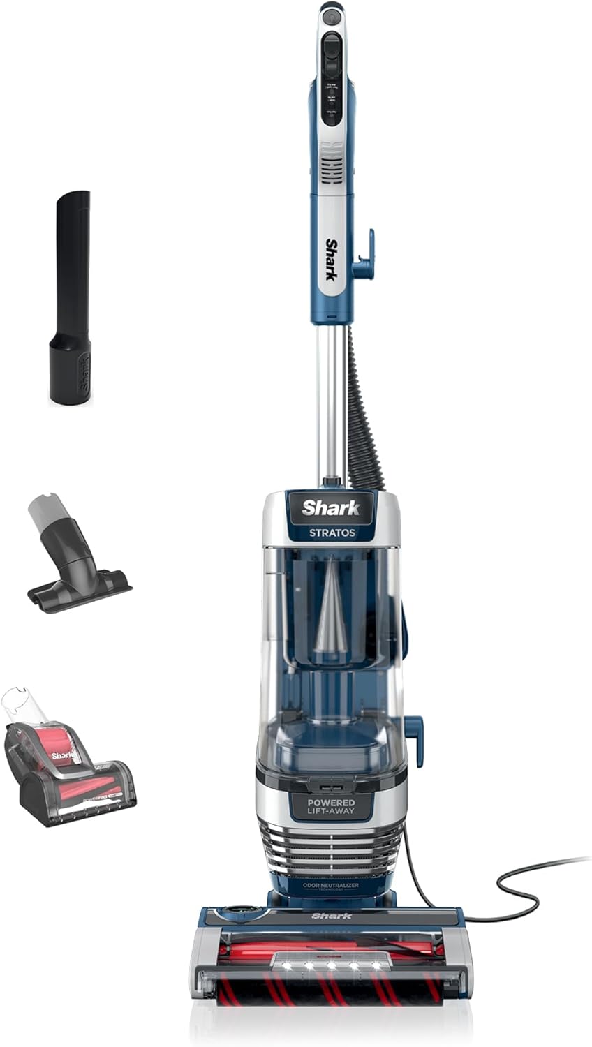 Shark Stratos Upright Vacuum - DuoClean PowerFins & HairPro | Self-Cleaning Brushroll, Navy AZ3002