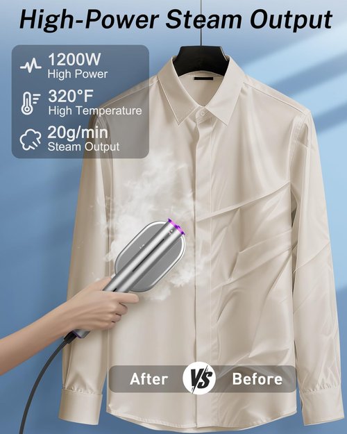 ELORTI Travel Clothes Steamer - Handheld Mini Iron with 10s Fast Heat-Up, 1200W, Purple | Perfect for Home & Office