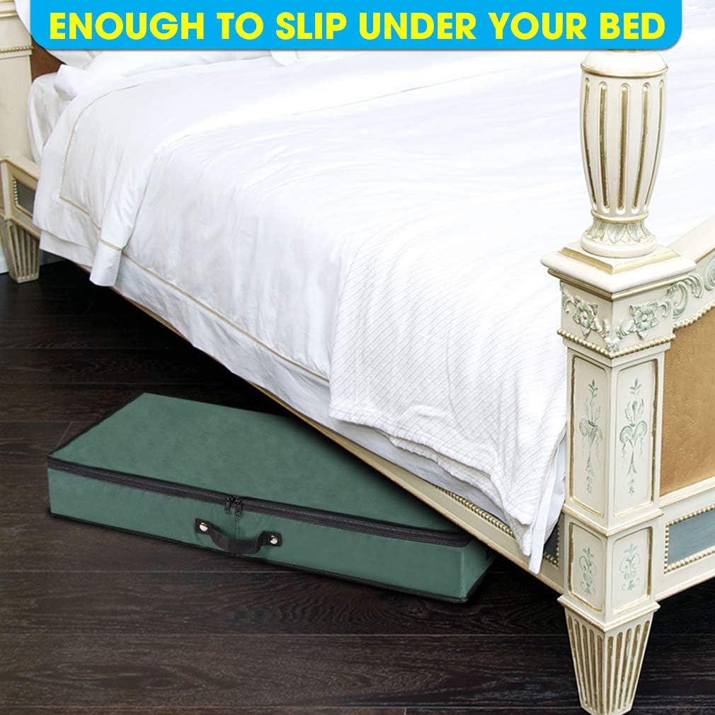 Primode Wrapping Paper Storage Container - Under Bed Organizer for 30-Inch Rolls | 31”x13.5”x4.5” | Durable 600D Oxford Material | Includes Pockets for Ribbons and Bows (Green)