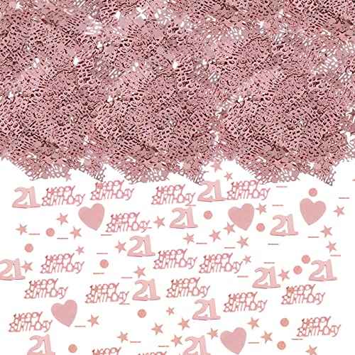 1650 pcs Happy Birthday Rose Gold Confetti 1/13/16/18/20/21/30/40/50/60/70/80/90 Digital Decorative Confetti Heart Confetti Perfect for Table Decorations Party Supplies (21)