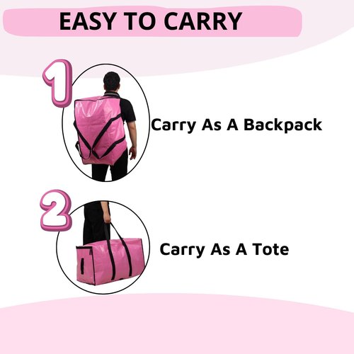 6-Pack Extra Large Moving Bags by [Brand Name] - Heavy Duty, Water-Resistant Storage Totes with Backpack Straps & Side Handles (Pink)