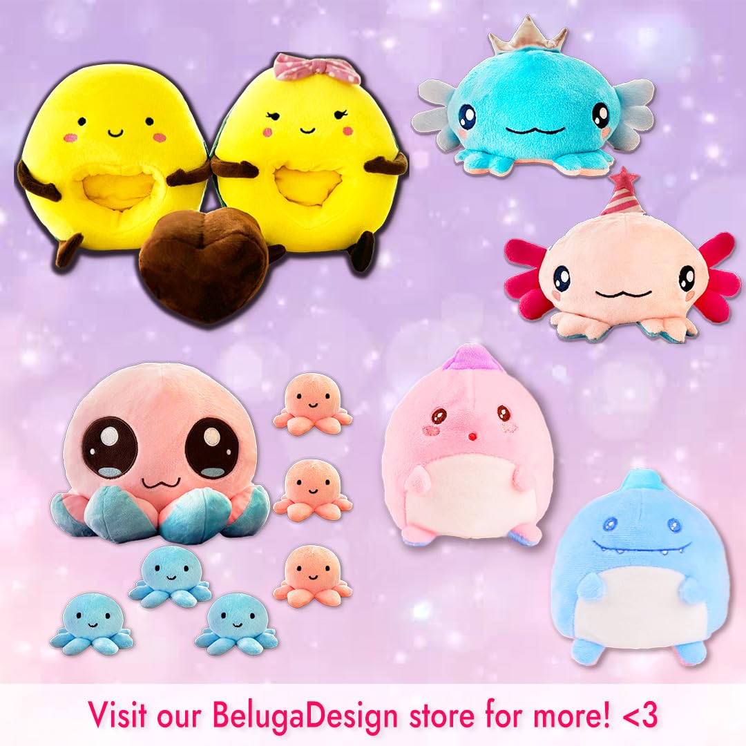 BelugaDesign Octopus Plush Toy | 7 Bulk Bundle Pink Blue Cute Kawaii Anime Soft Cozy Plushie | Large Stuffed Sea Animal Pillow | Fluffy Huggable Mood Flip Squishy Stuffies Plushy for Kids Teens
