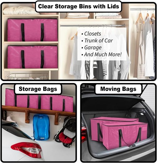 ClearSpace Oversized Moving Bags - Heavy-Duty Storage Bags with Backpack Straps & Zippers | 8 Pack for Easy Moving & Organizing