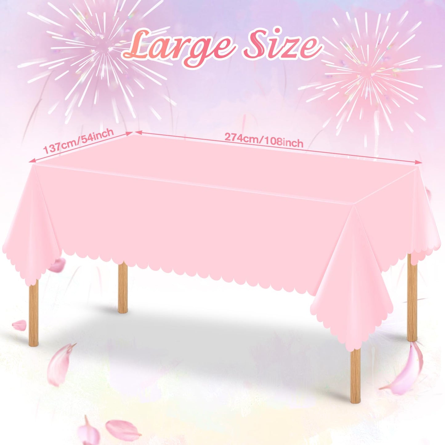 Ohkishly 3 Pack Plastic Pink Tablecloths for Rectangle Tables,Disposable Scalloped Edge Table Cloth Waterproof Pink Table Cover for Birthday Bridal Wedding Baby Shower, 54 X 108Inch