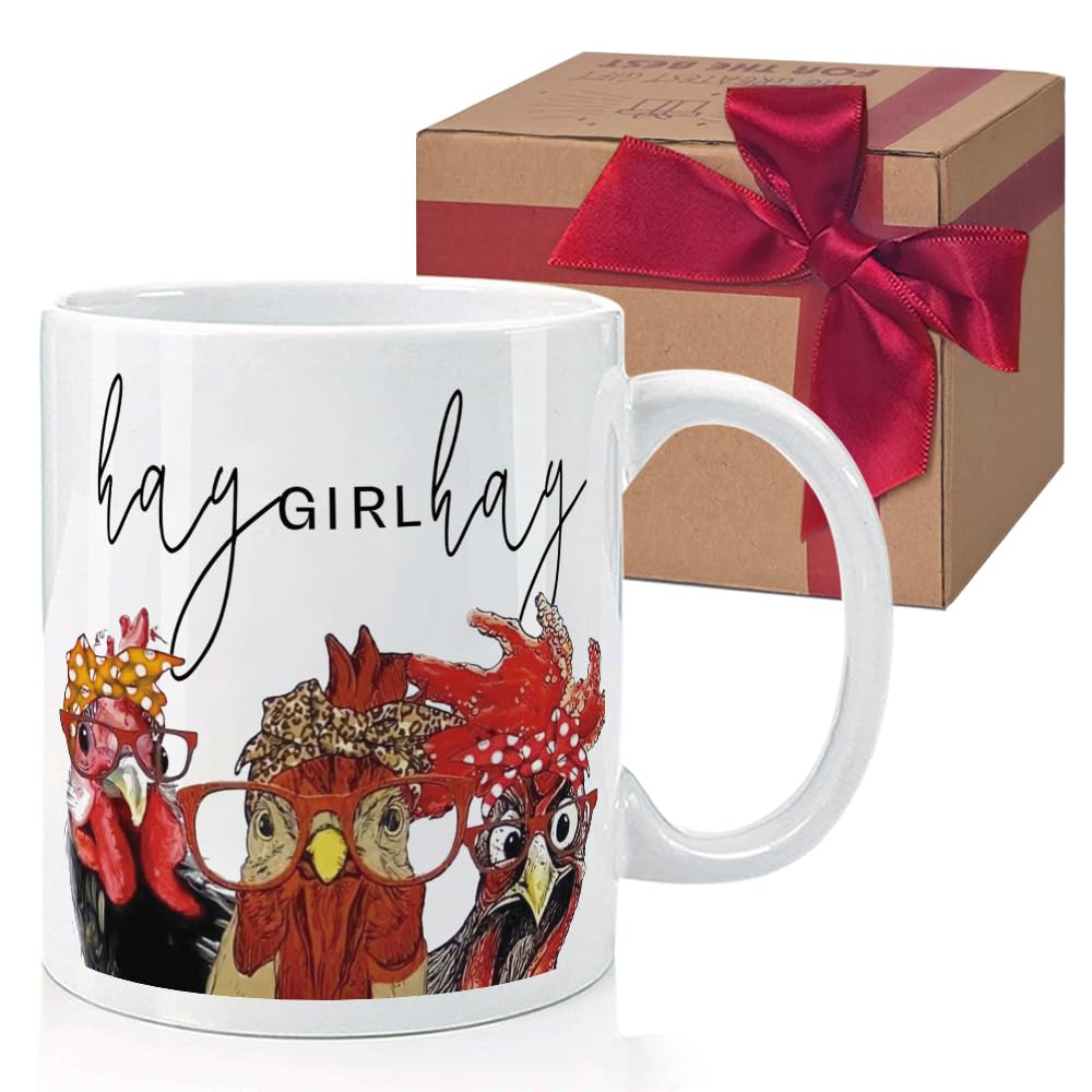 Hay Girl Hay Coffee Mug, Funny Chicken Mug Gifts for Women Chicken Lover Chicken Owner, Mom, Mothers Day Fathers Day Gift, Cute Rooster Mug Gift for Birthday, Rooster Mug Gift for Chicken Lover