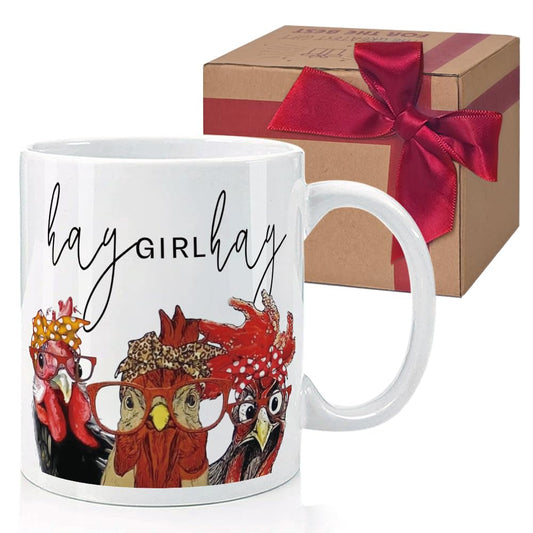 Hay Girl Hay Coffee Mug, Funny Chicken Mug Gifts for Women Chicken Lover Chicken Owner, Mom, Mothers Day Fathers Day Gift, Cute Rooster Mug Gift for Birthday, Rooster Mug Gift for Chicken Lover