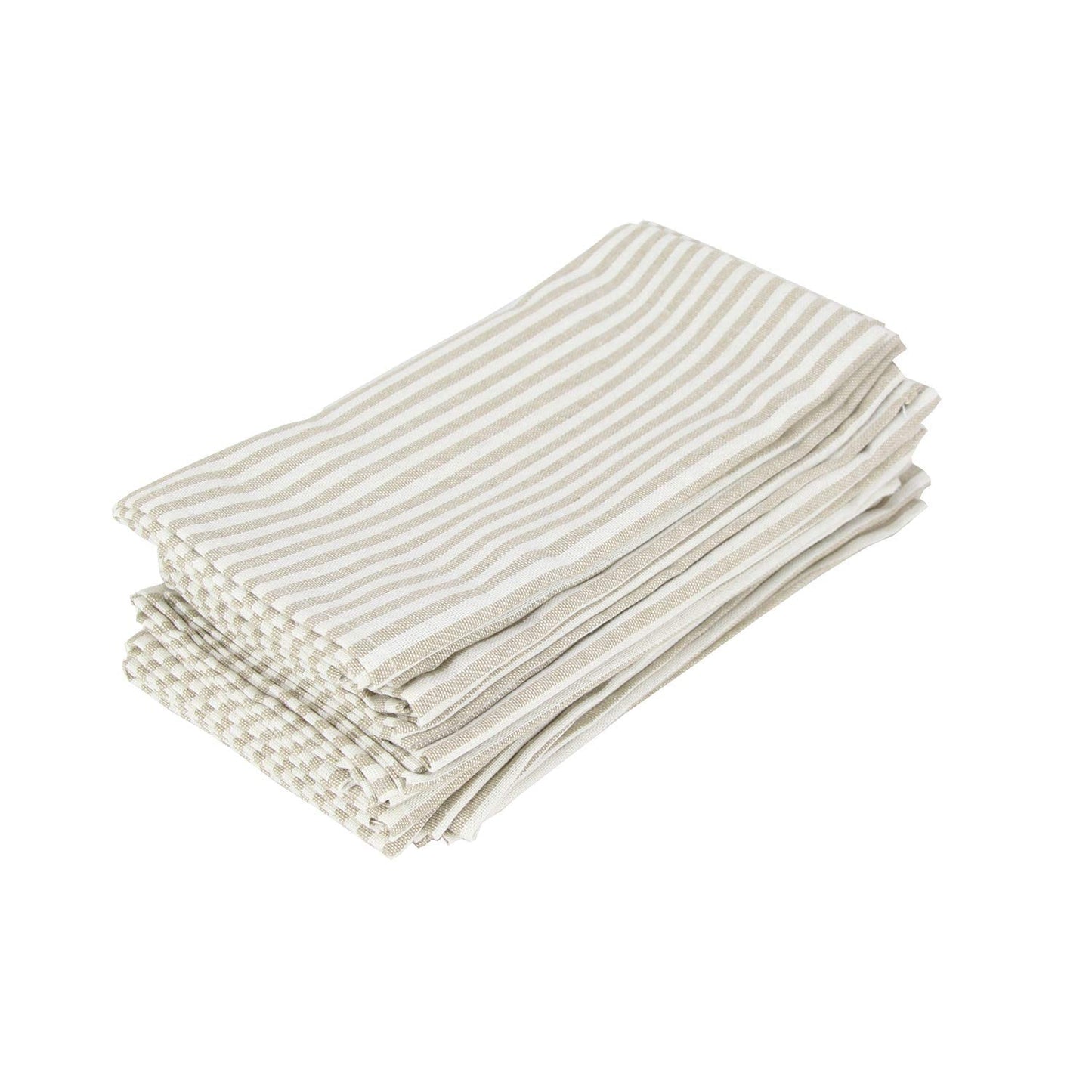 INFEI Plain Striped Cotton Linen Blended Dinner Cloth Napkins - Set of 12 (40 x 30 cm) - for Events & Home Use (Beige)