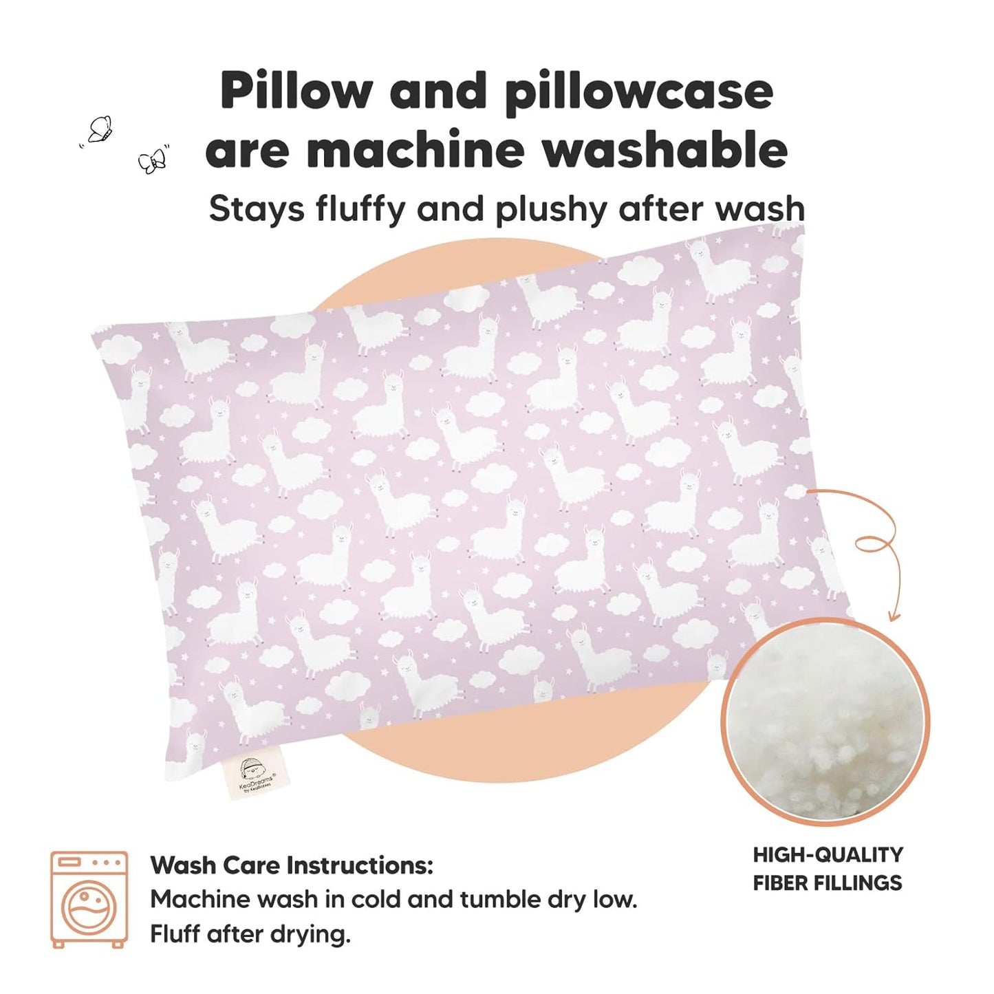 My Little Dreamy Toddler Pillow - Organic Cotton Travel Bed Pillow with Case | Soft & Breathable 13x18 for Ages 2-5 (Alpacas)