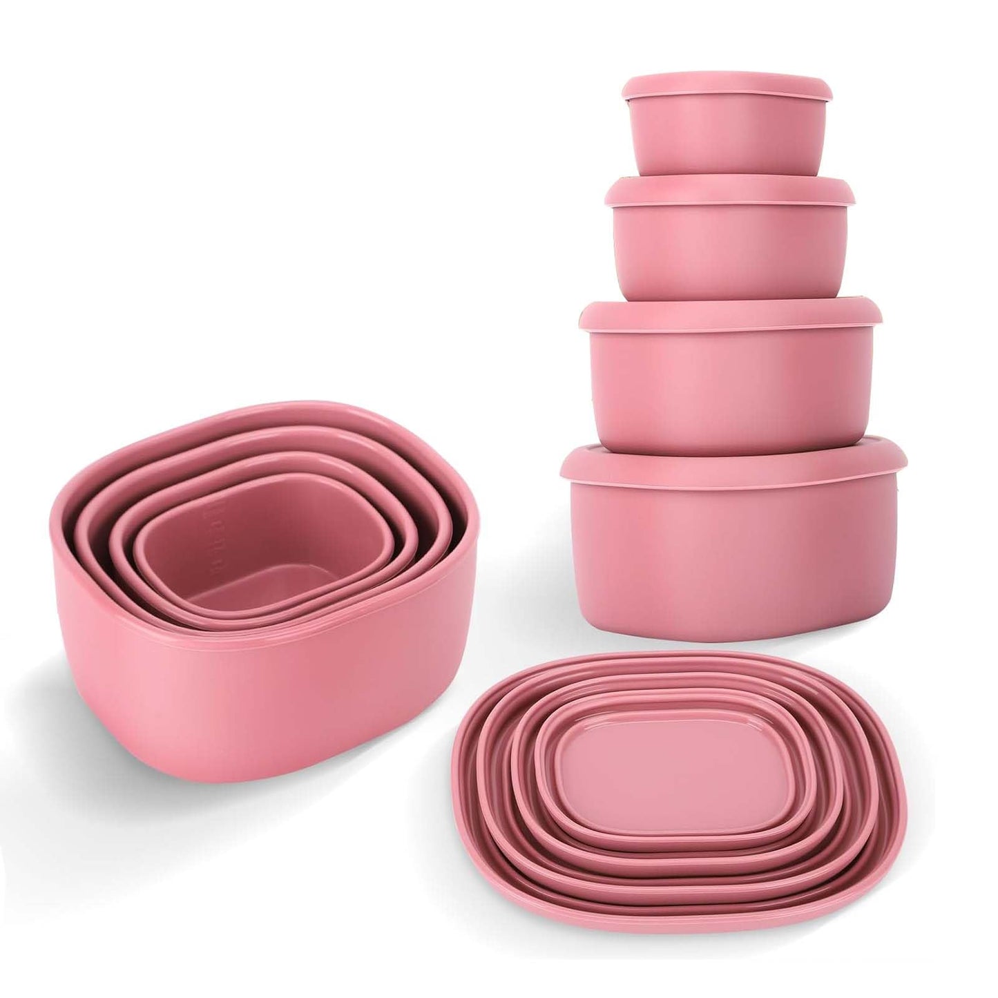 AOEDEO 4Pcs Silicone Food Storage Containers with Lids，BPA Free Reusable Silicone Storage Containers for Food Freezer Containers Freezer Dishwasher Safe (33.8oz, 20oz, 10oz, 6.7oz) (pink)