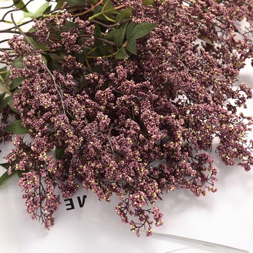 Artificial Berry Stems - Dusty Plum, 43 Inch Faux Nandina Fall Decor, 3 Pack