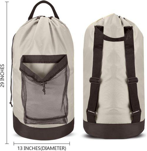 Dalykate Laundry Backpack - 115L Large Hamper with Shoulder Straps & Mesh Pocket | Khaki Color