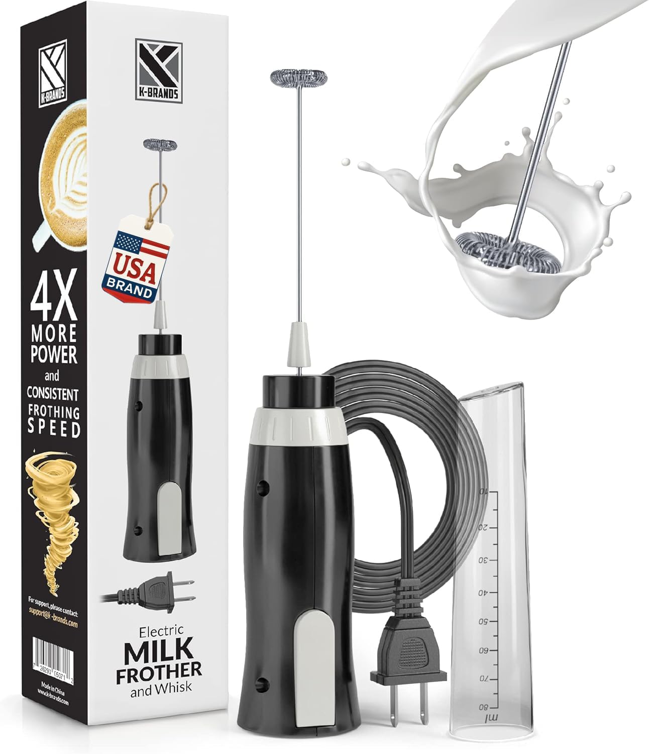 K-Brands Electric Milk Frother - Handheld Whisk for Coffee, Latte & Cappuccino - Powerful Foam Maker