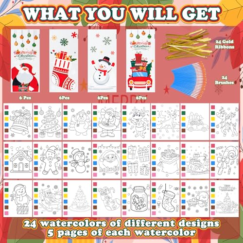 Yeolepor Christmas Party Favors for Kids 24 Pack Coloring Books with Tattoos & Bags (Variation: Christmas)