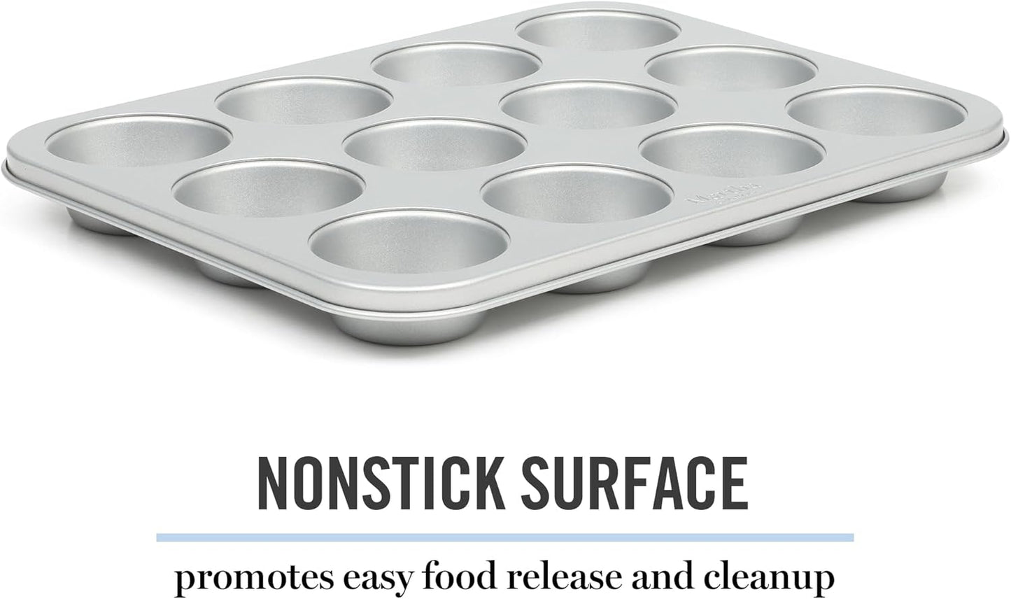 Martha Stewart Gallen 12-Cup Nonstick Muffin & Cupcake Pan - Durable Silver Bakeware for Perfect Treats