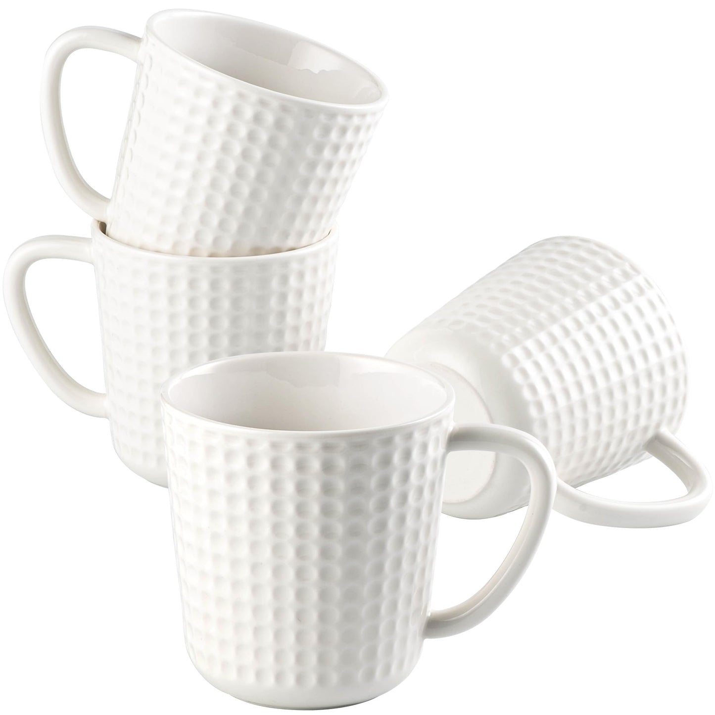 14oz Ceramic Coffee Mugs Set of 4 - Embossed Grid Texture Coffee Cups -Modern Minimalist Coffee Mug for Latte, Cappuccino & Cocoa - Dishwasher & Microwave Safe - Ideal Mother's Day & Wedding Gift