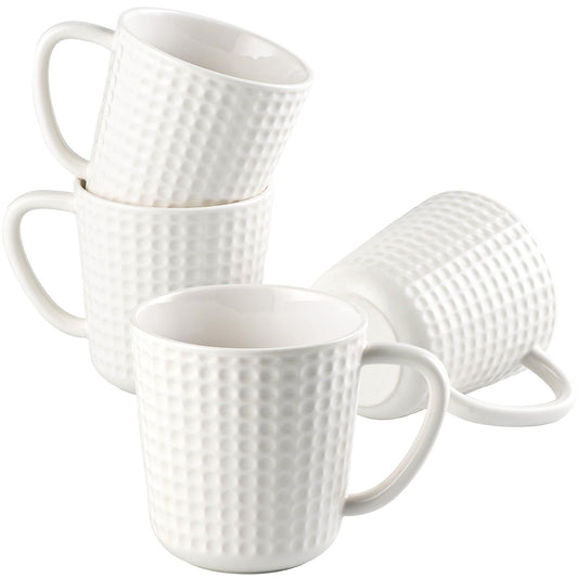 14oz Ceramic Coffee Mugs Set of 4 - Embossed Grid Texture Coffee Cups -Modern Minimalist Coffee Mug for Latte, Cappuccino & Cocoa - Dishwasher & Microwave Safe - Ideal Mother's Day & Wedding Gift