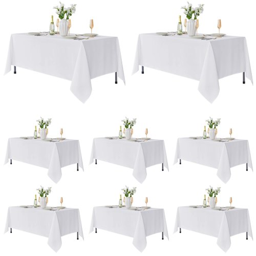 Fitable 8 Pack Rectangle Tablecloths: Stain Resistant Wrinkle Free Circle Table Clothes, Washable Reusable Polyester Table Covers for Wedding Party Birthday Banquet Reception(White, 60x102 Inch)