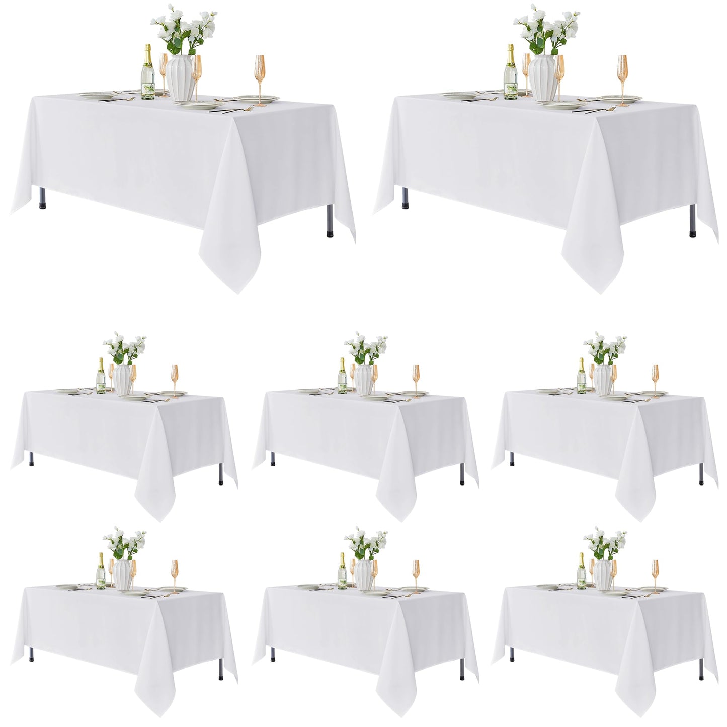 Fitable 8 Pack Table Cloth Rectangle Table: Stain and Wrinkle Resistant Tablecloth Rectangular, Washable Polyester Tablecloths for Wedding Party Dining Banquet Event Catering(White, 70x108 Inch)