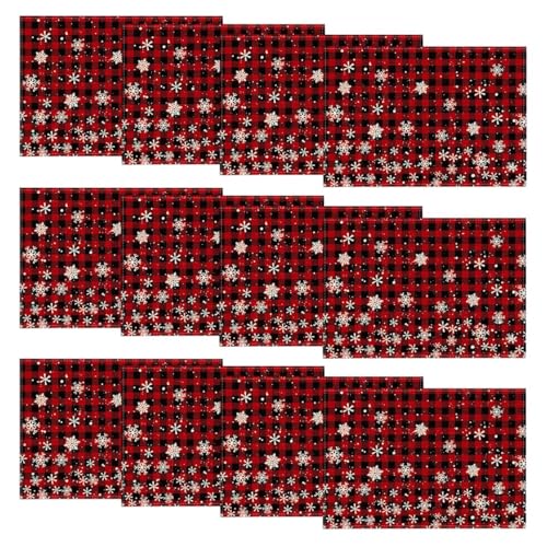 Artoid Mode Red and Black Buffalo Plaid Snowflake Christmas Placemats Set of 12, 12x18 Inch Winter Table Mats for Holiday Dining