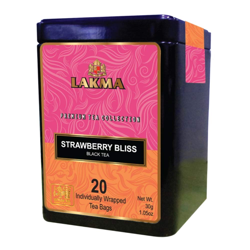 Lakma Black Tea with Strawberry & Cream - 20 Tea Bags - (16 Pack - 320 Tea Bags total) - Premium Collection in Metal Gift Tin