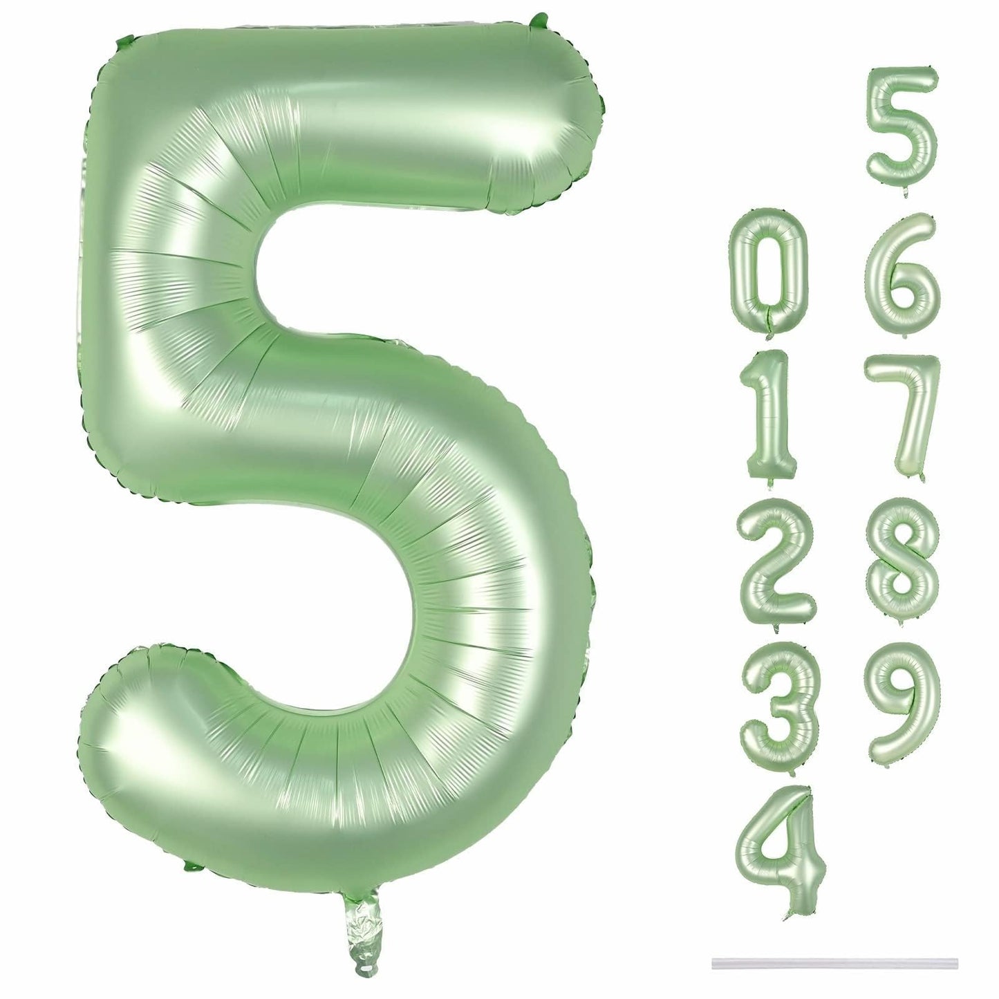 Sage Green 5 Balloons, 40" Giant Helium Foil Number 0-9 Olive Green Birthday Balloon for Boys Girls, Self Inflating Digit 5 Balloons for Women Men Anniversary Jungle Safari Party Decorations Supplies