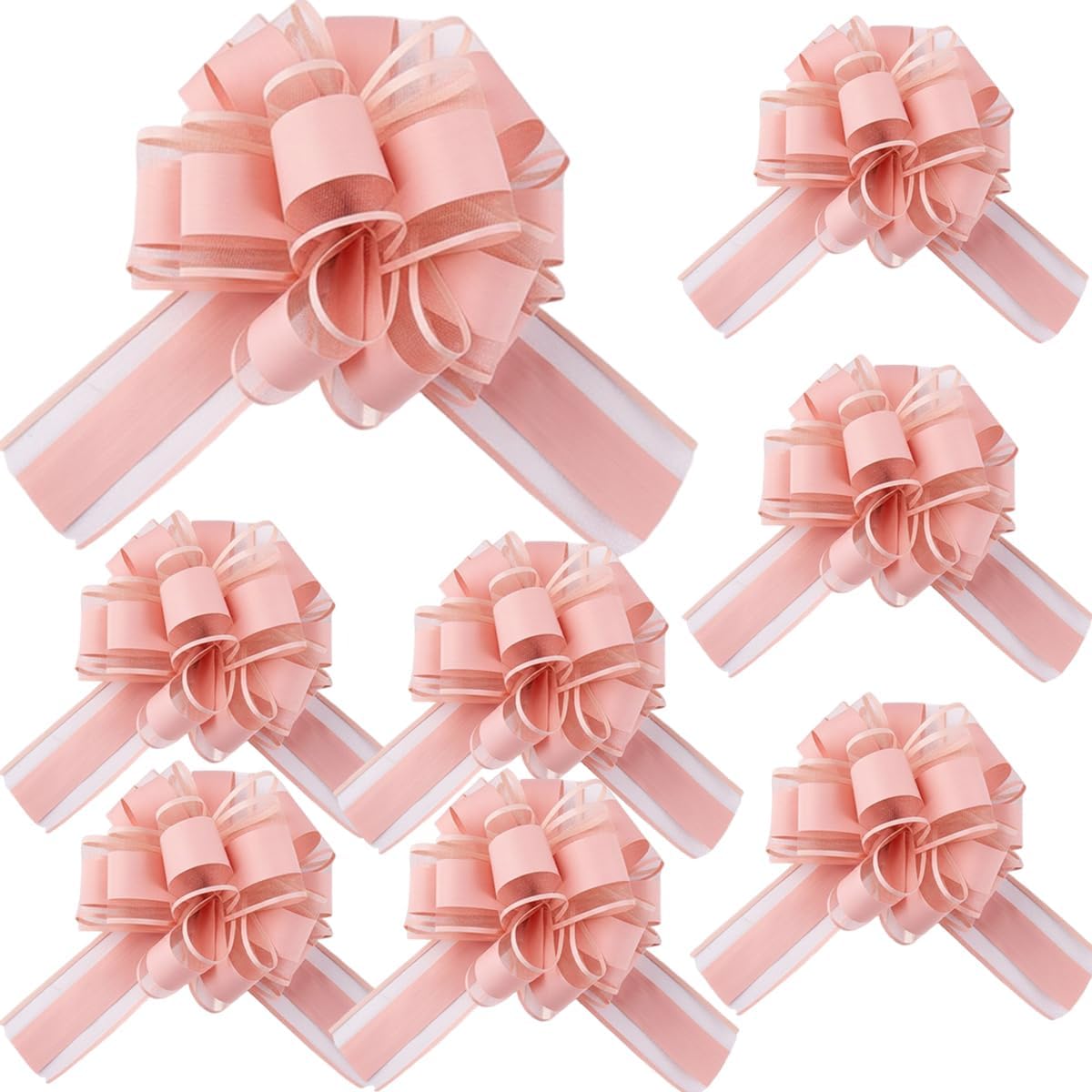 Skiennix 8 PC Large Pull Bows - 6 Inch Pink Gift Wrapping Ribbons for Parties & Weddings
