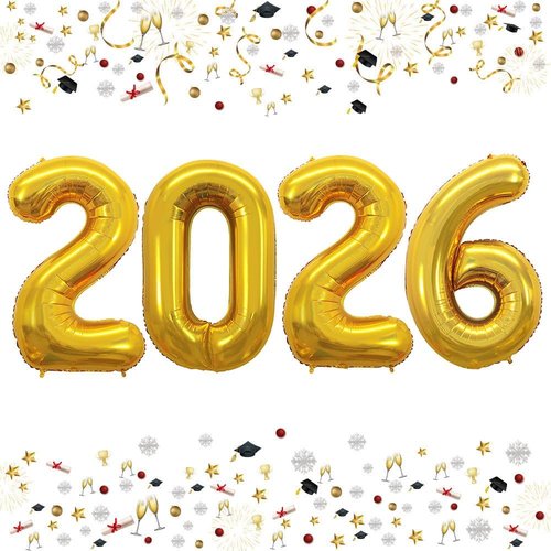 GOER 42-Inch Gold Foil Number Balloons - Perfect for 2026 New Year’s Eve & Graduation Celebrations