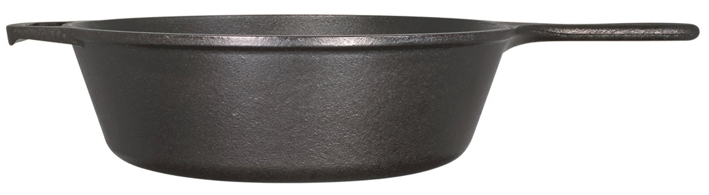 Lodge 5 Quart Pre-Seasoned Cast Iron Deep Skillet - Signature Teardrop Handle & Assist Handle - Use in the Oven, on the Stove or Grill, or Over a Campfire - Black