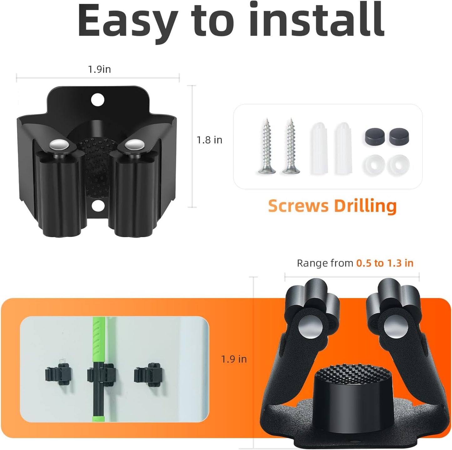 Skiennix Broom Holder Wall Mount - Heavy Duty Stainless Steel Mop & Broom Organizer | 5-Piece Set