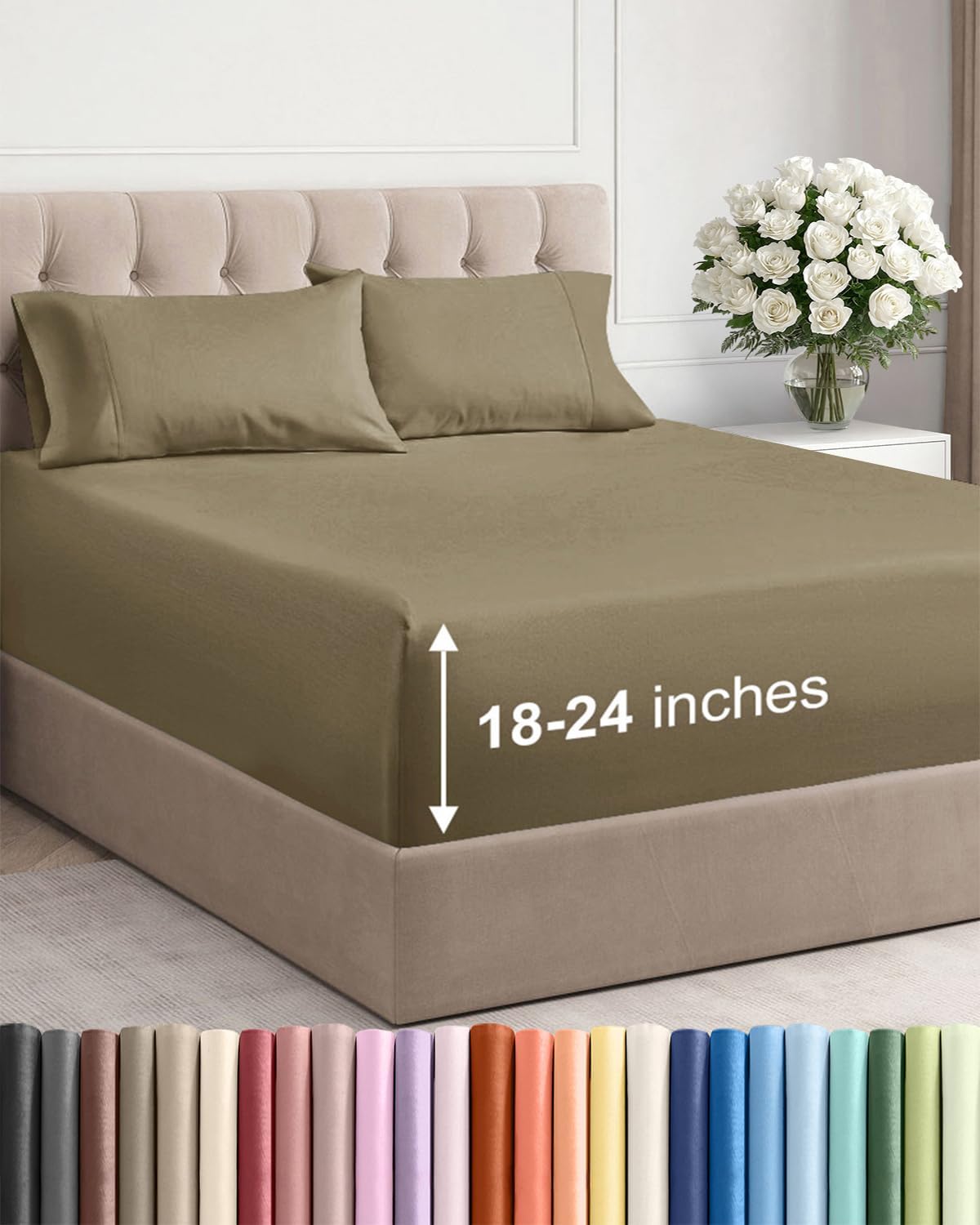 Skiennix Extra Deep Twin Sheet Set - 4 Piece Breathable Cooling Bedding - Soft Wrinkle-Free Khaki