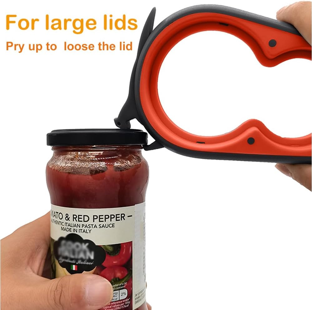 Otstar Jar Opener - Effortless Bottle & Can Opener for Seniors with Arthritis | Black & Red