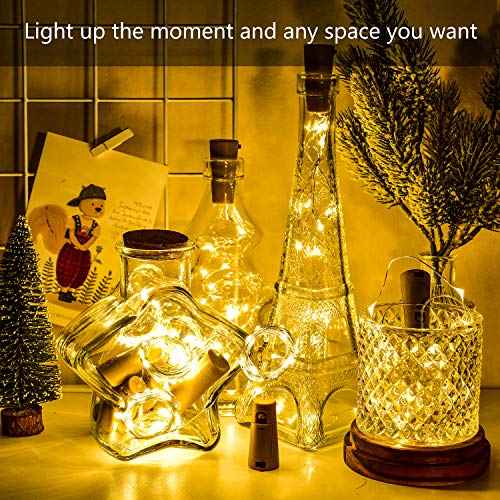Wine Bottle Lights with Cork, 6 Pack Mini Fairy String Lights Battery Operated with 6 Replacement Batteries, Party Decoration for Wedding Christmas Halloween Bar Mason Jar - Warm White