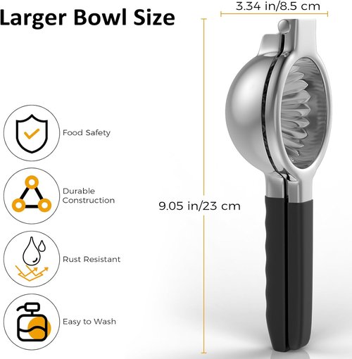 **Skiennix Stainless Steel Lemon Squeezer | Ergonomic Citrus Juicer with Silicone Handles - Large Manual Press**